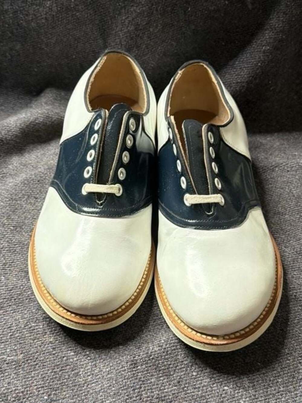 Vintage Crane Two-Tone Saddle Shoes, White & Navy Blue, Size 6.5 EEE